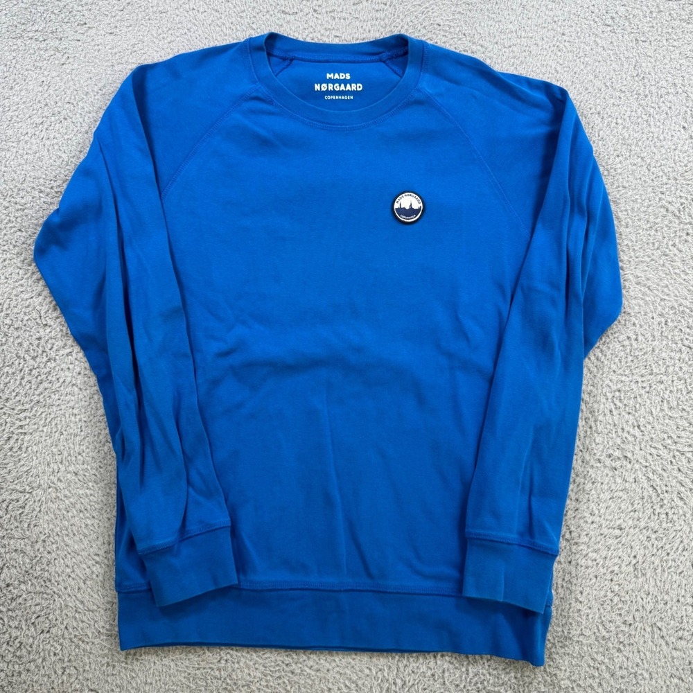 Mads‎ Norgaard Copenhagen Mens S Blue Organic Cotton Rib Stelt Badge Sweatshirt